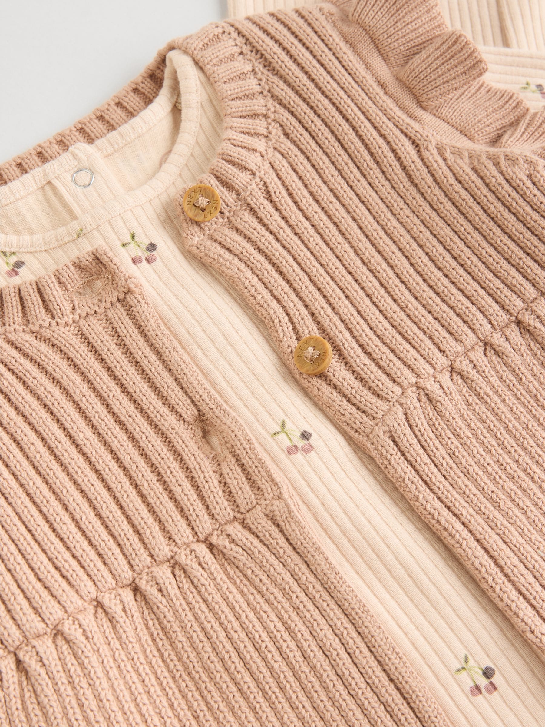 Naturel Kersenrood - Gebreide baby bodywarmer, top met lange mouwen en leggings 3 -delige set (0mnd-3jr)