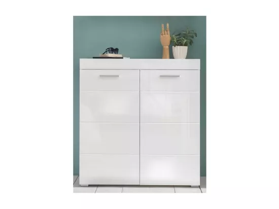 Meuble à chaussures 2 portes 6 étagères blanc brillant Kelia 91cm