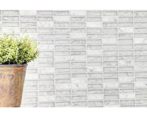 Glasmozaïek met natuursteen XIC S1211 wit 32,2x31 cm