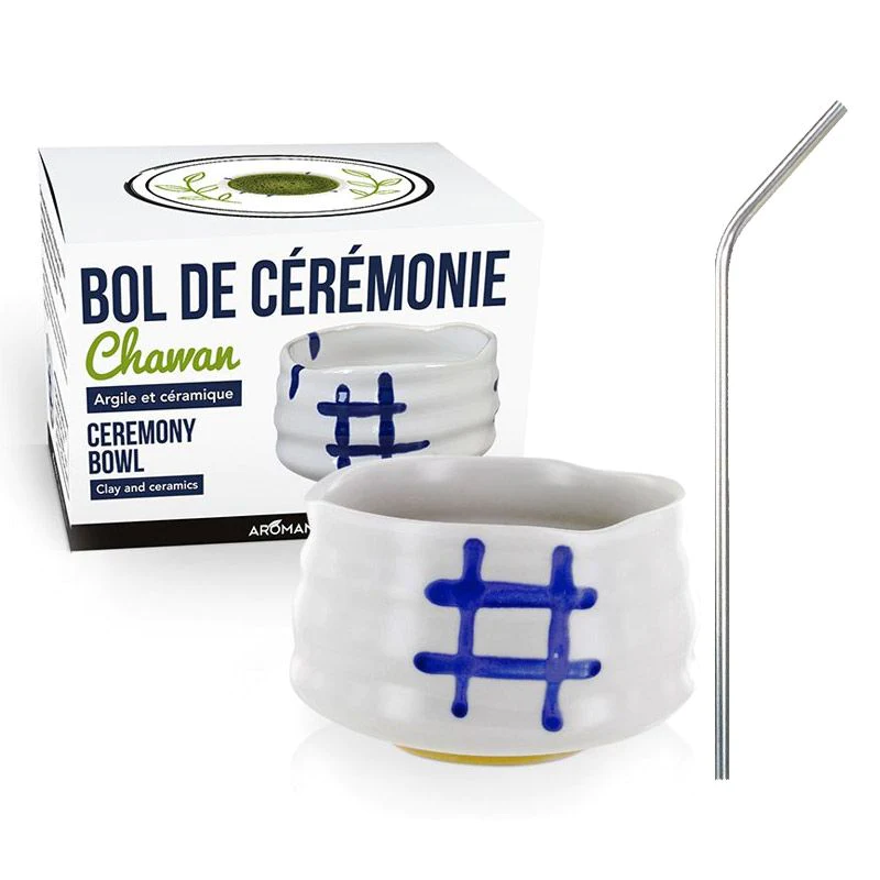 Bol de cérémonie japonais Chawan Blanc + 4 pailles en inox Youdoit