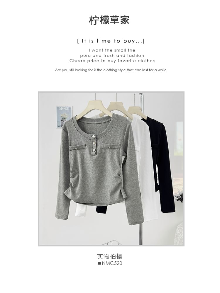 Lemongrass - T-shirt met lange mouwen en gerimpeld cropped patroon