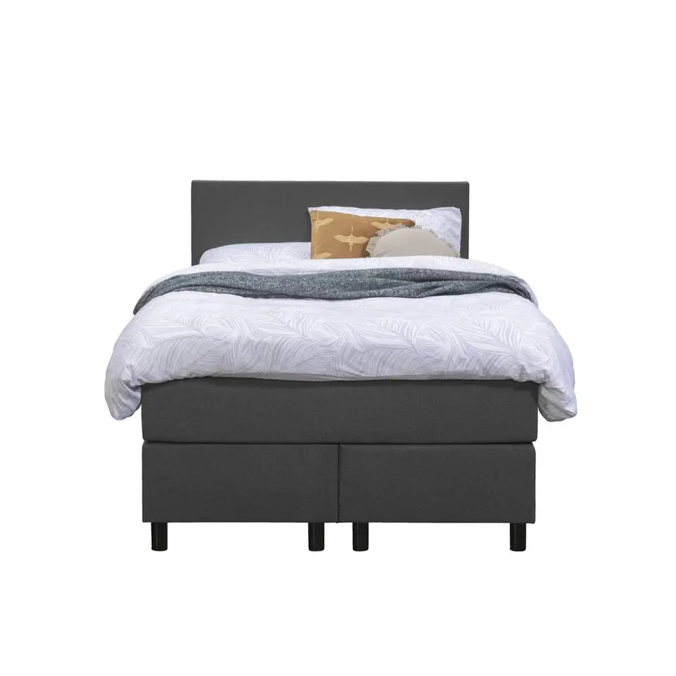 Boxspring Liv egaal - antraciet - 120x200 cm - ronde poot