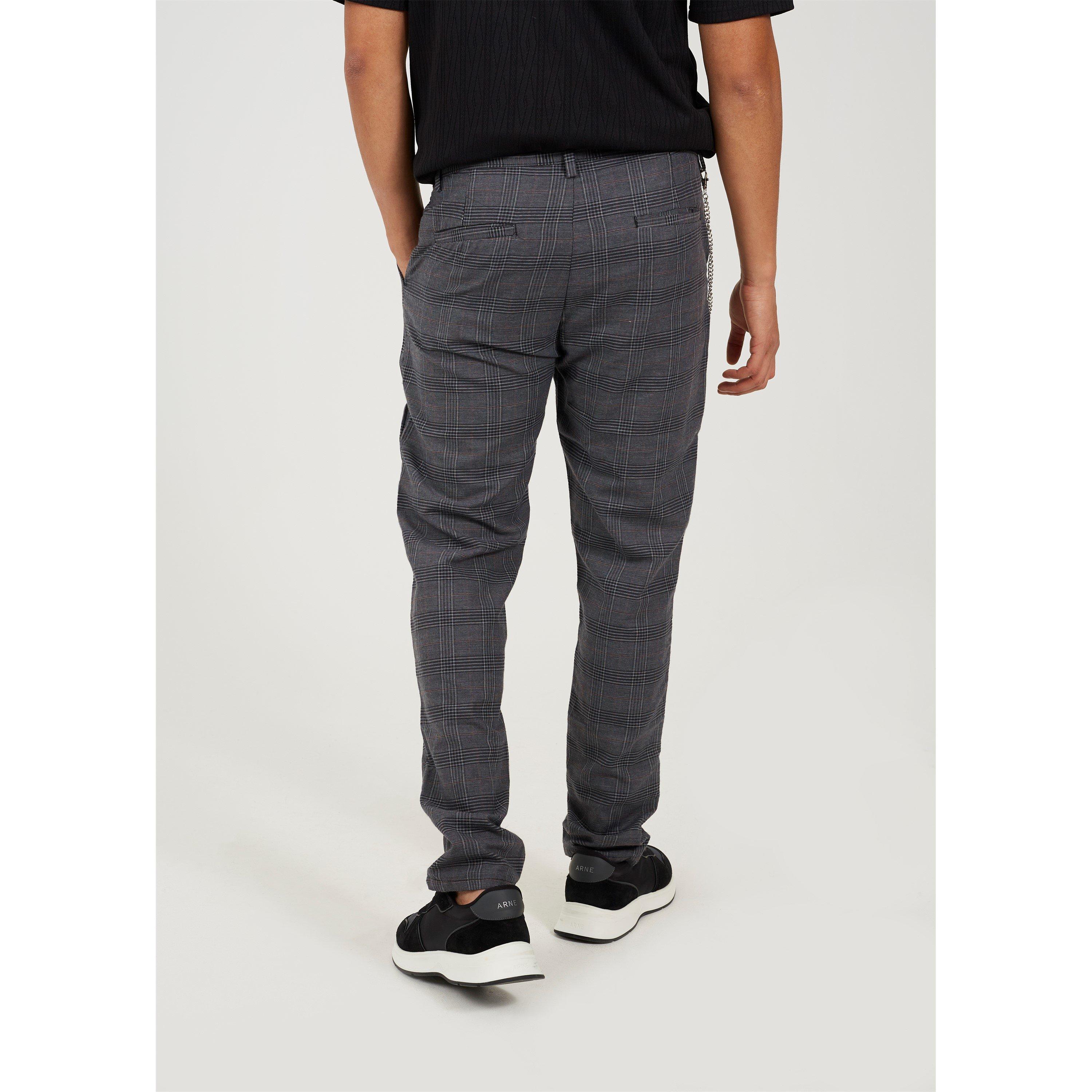 Brave Soul Grey Check Trousers with Chain