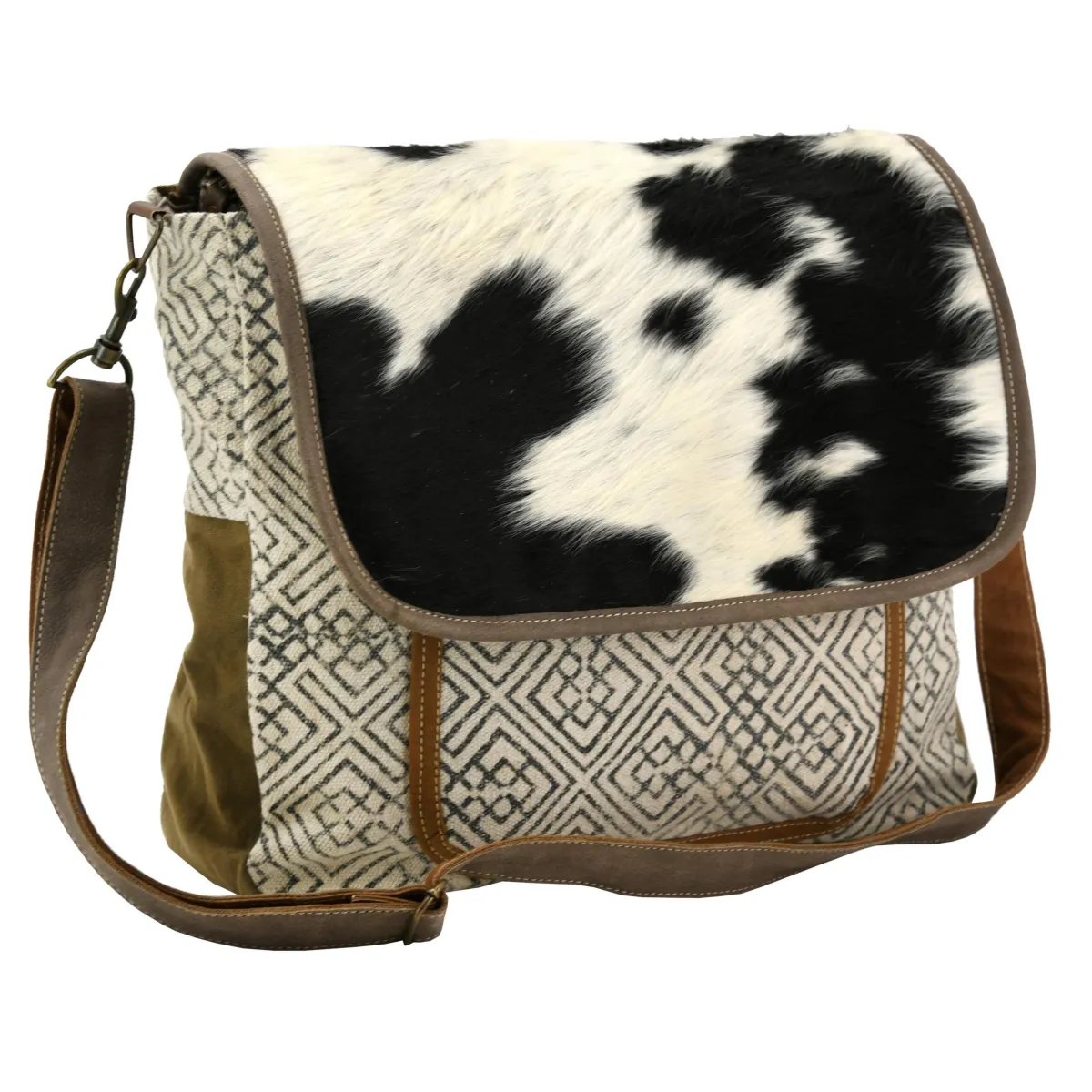 Aubry Gaspard Sac bandoulière coton et peau de vache