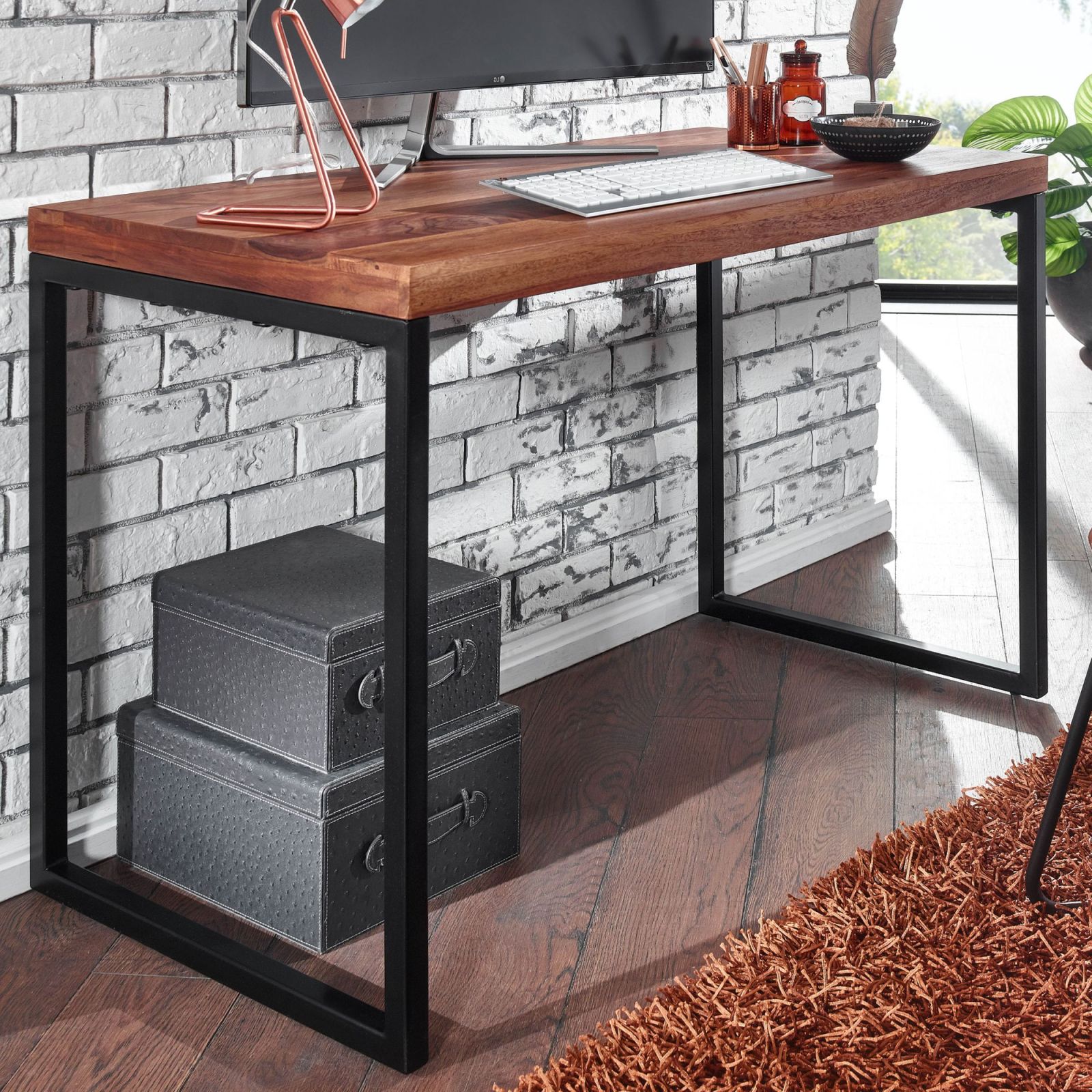 Schreibtisch - Sheesham dunkelbraun - 117 cm
