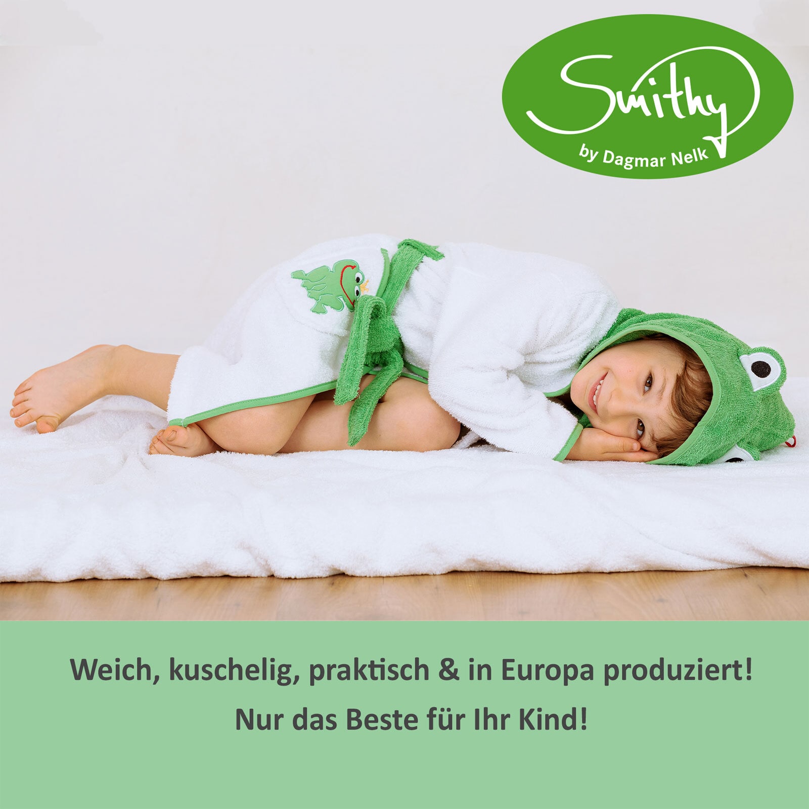 Smithy Bademantel FROSCHKÖNIG 86/92 weiß/grün