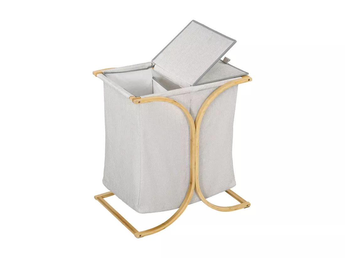 Panier à linge corbeille à linge bac linge sale 2 paniers bambou polyester gris