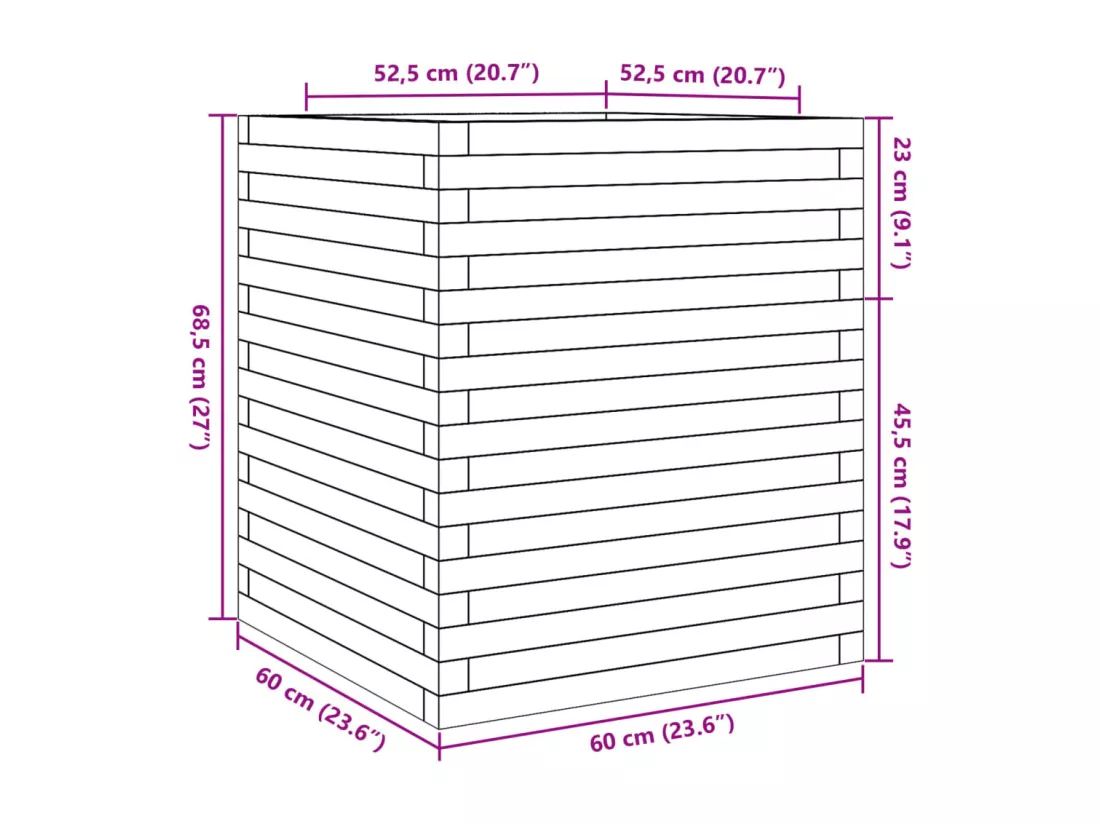 Jardinière bac lit surélevé bois marron 60 x 60 x 68.5 cm 02_0037726