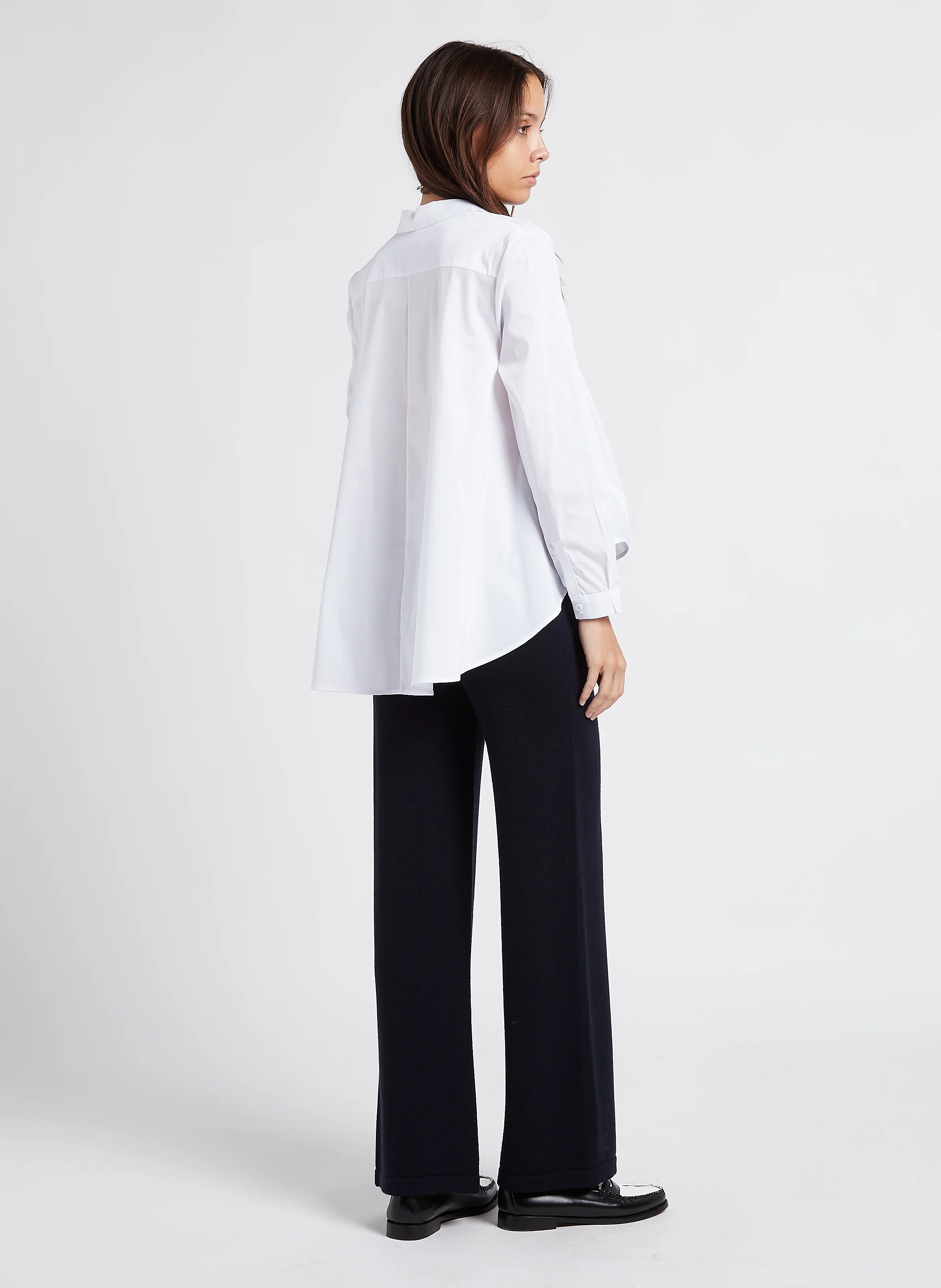 Chemise ample à col classique en coton mélangé | Blanc