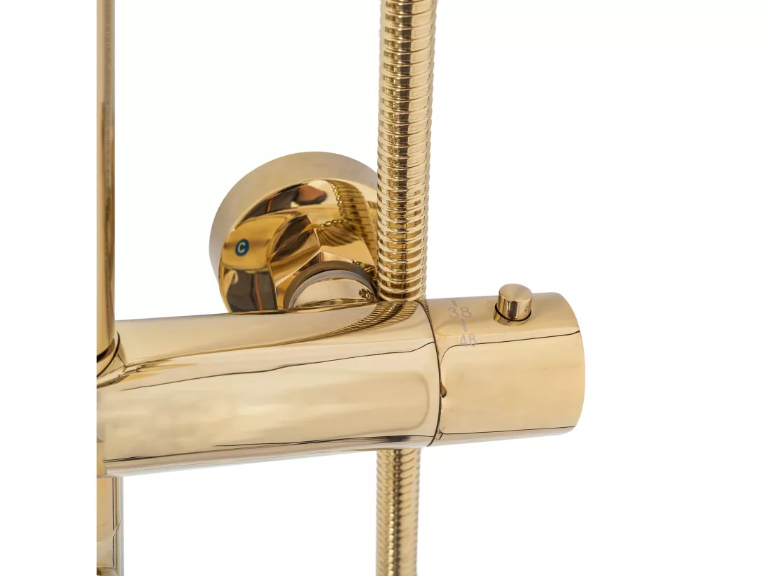 Kit de douche avec thermostat REA Lungo TermoStat Gold - Pommeau de douche ultra-pluie et robinet avec éléments