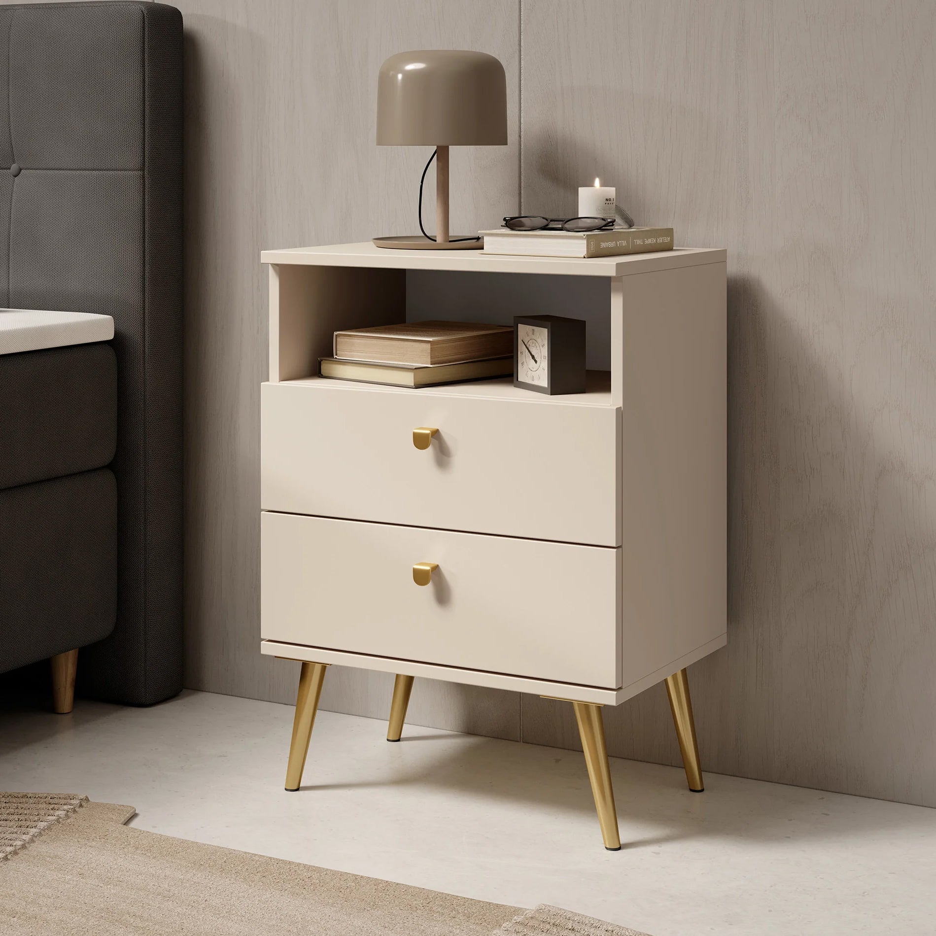 Hidde - Nachtkastje - Beige - 50x36x69 cm