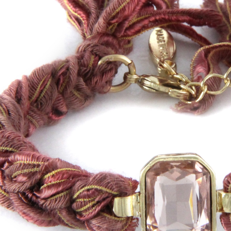 Ettika - Bracelet Cristal plaqué Or Jaune et Coton Rubans Tressés Marron
