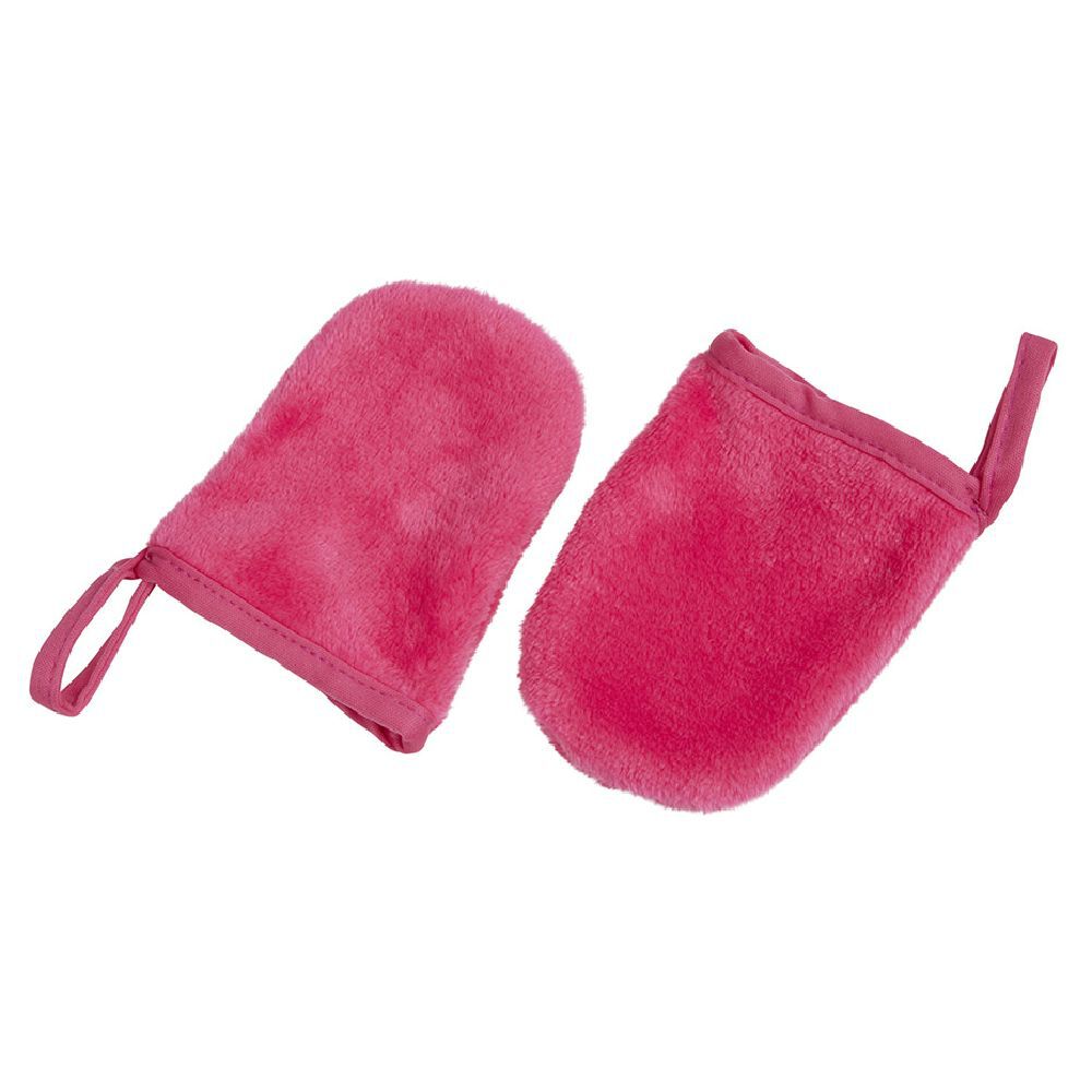 Gant démaquillant fuchsia en coton x2