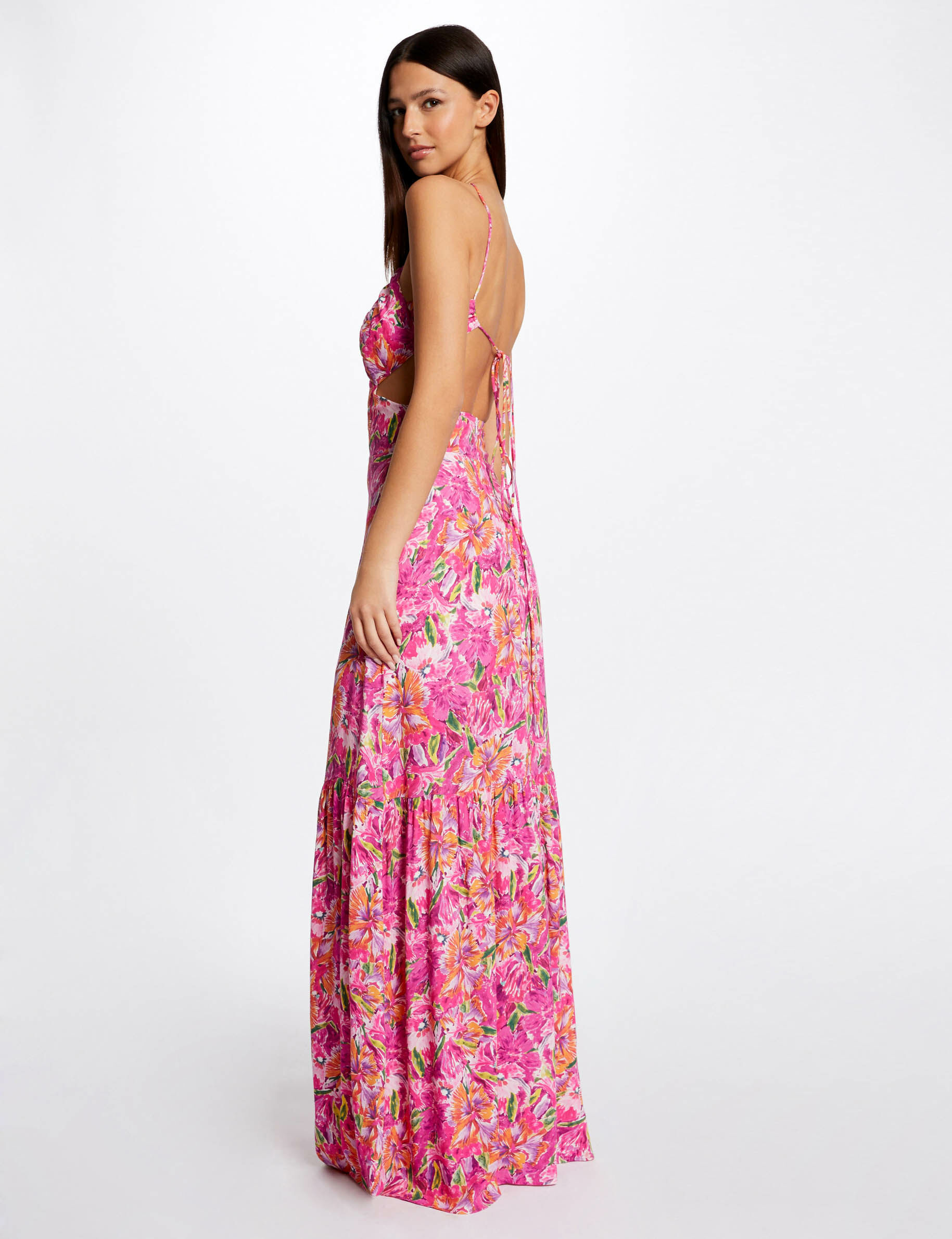 Robe longue droite imprimé floral multico femme - multico