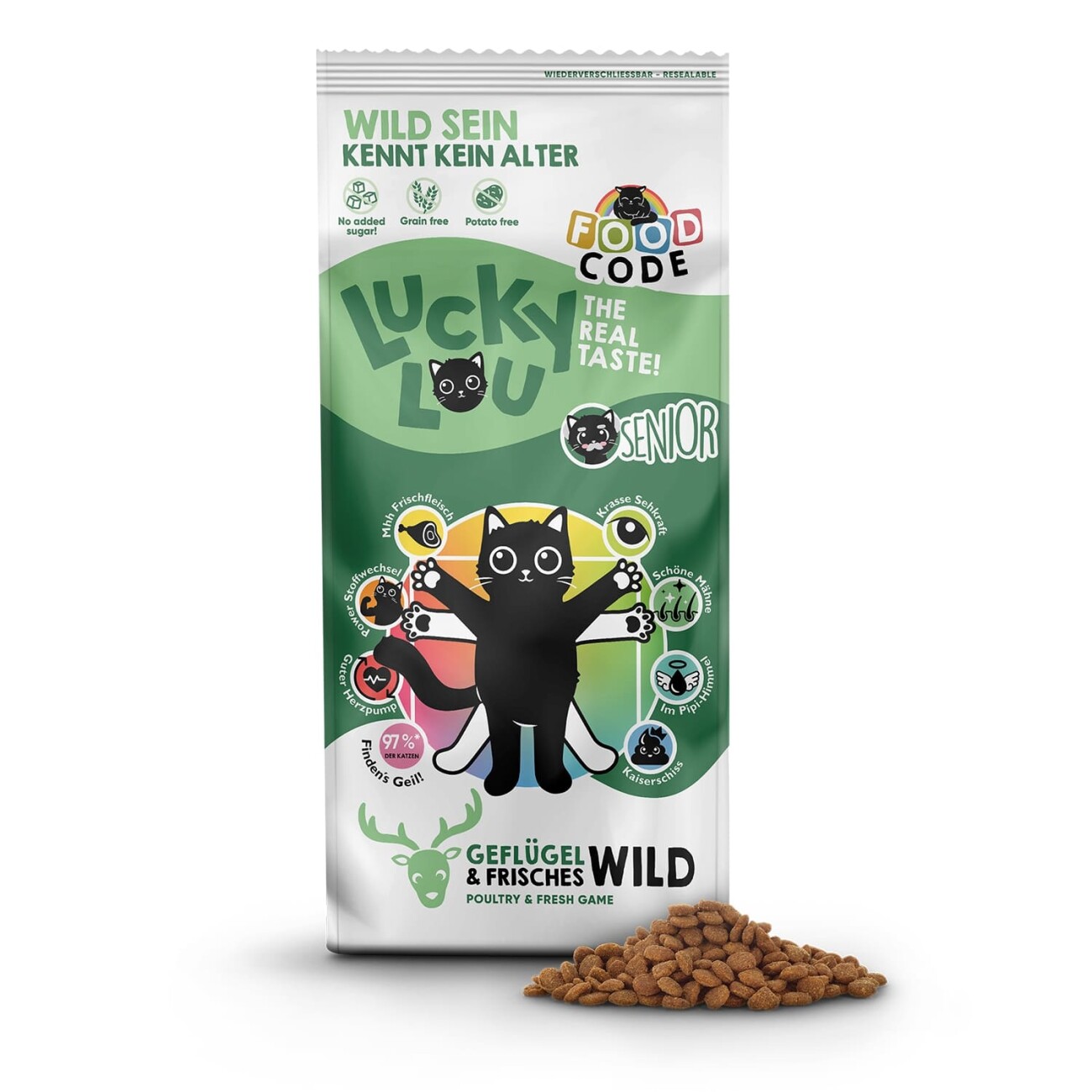 Lucky Lou Trockenfutter Katze Senior, Food Code, Geflügel & Wild 3 kg