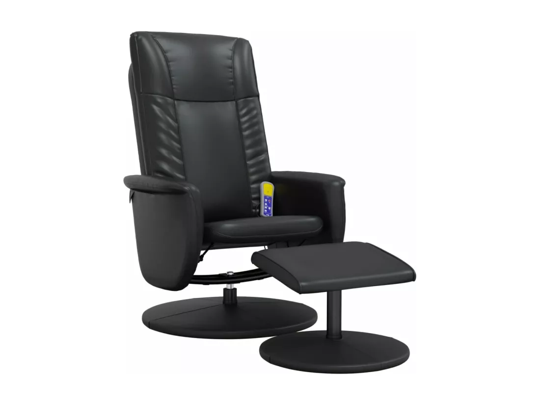 Fauteuil inclinable de massage avec repose-pied noir similicuir
