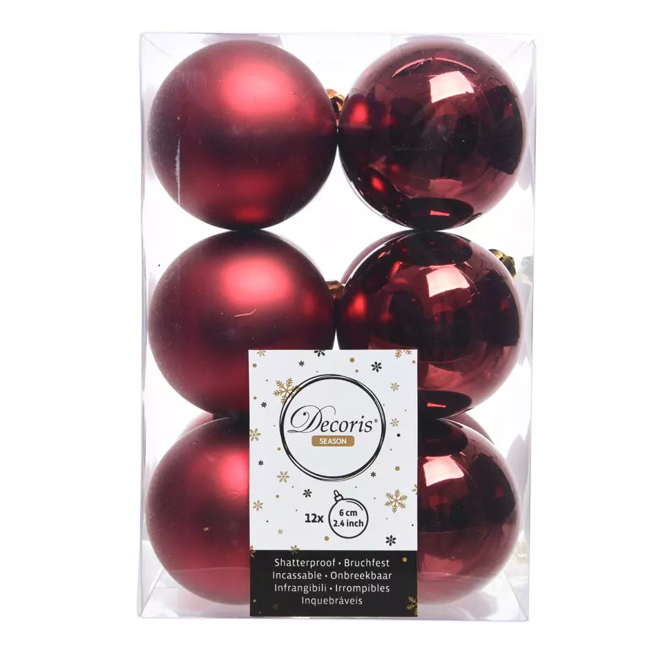 Lot de 12 boules de Noël (D60 mm) Alpine Bordeaux