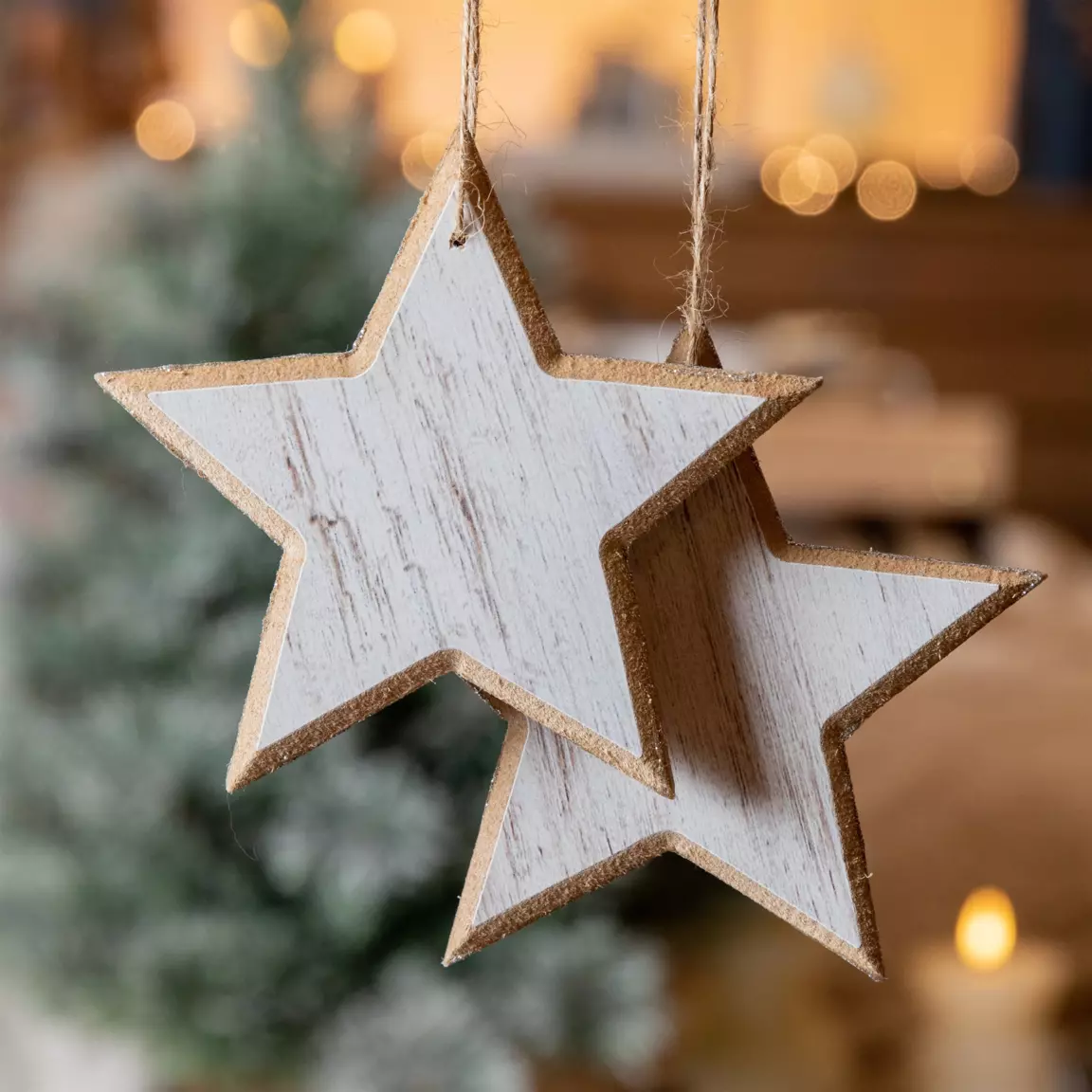 Lot de 2 étoiles de Noël à suspendre Tea Blanc