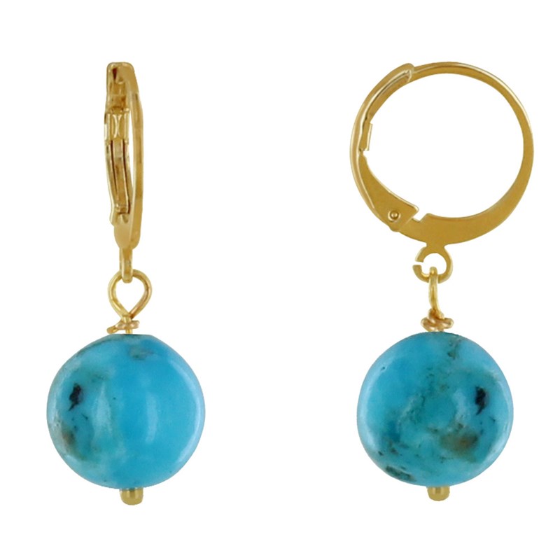 Boucles d'Oreilles Mini Créoles Plaqué Or et Perle de Turquoise