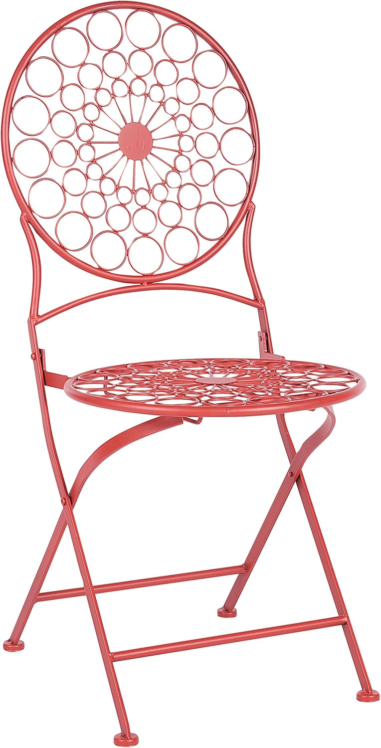 Beliani Garten Bistro Set Tisch mit 2 Stühlen zusammenklappbar Metall Provence Stil Rot Scario