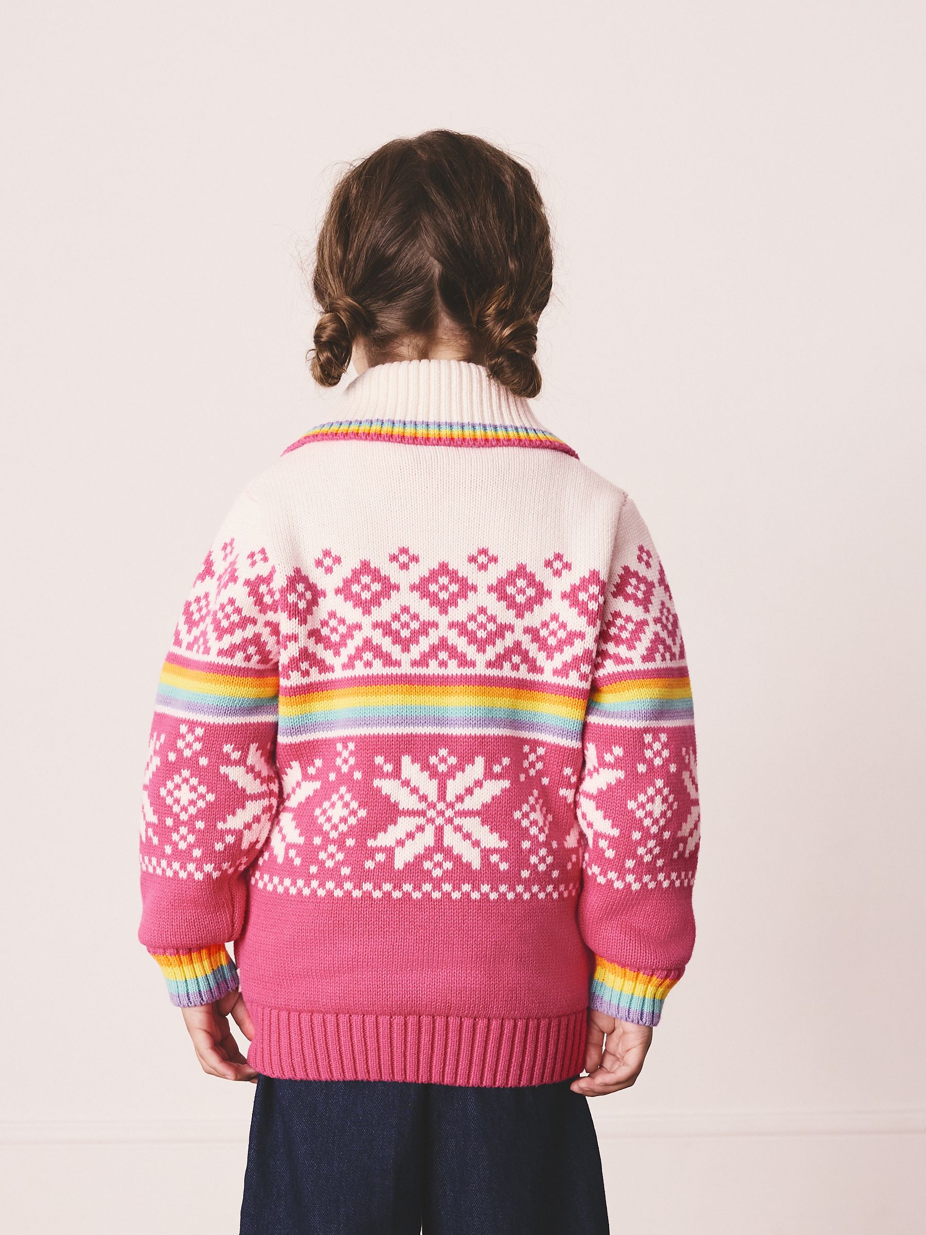 Little Bird by Jools Oliver Kindertrui met heldere Fairisle kwart-rits en gebreide familie Kerstmis Trui
