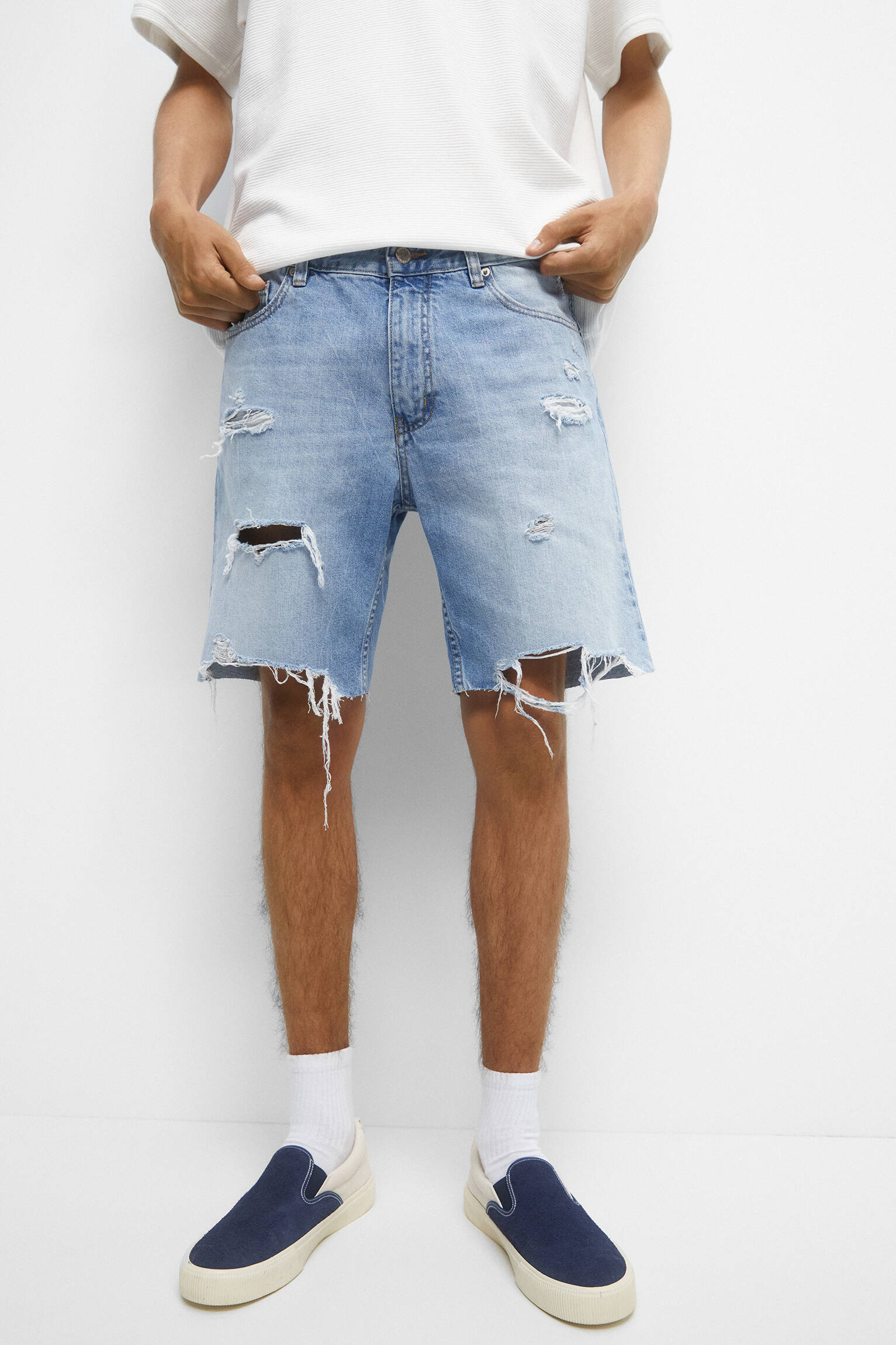 Bermuda jeans rasgada - Azul