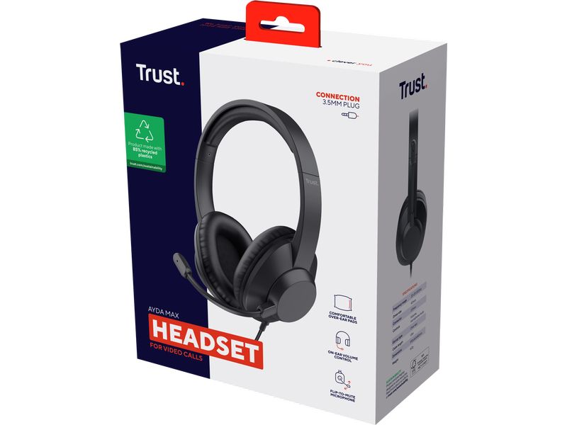 Trust Headset Ayda Max Komfortables Over-Ear-Headset mit weichen Ohrpolstern und gepolstertem Kopfbügel