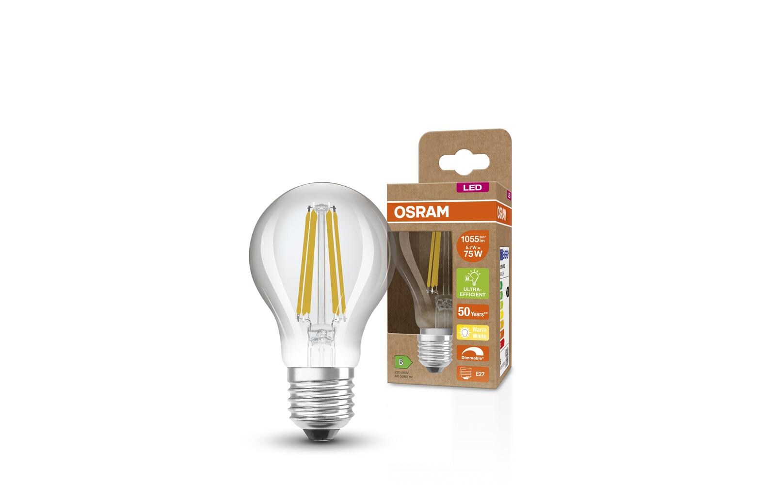 LED CLASSIC A ENERGY EFFICIENCY B DIM 5.7W, E27, WarmweissDimmbare LED-Lampen, klassische Kolbenform, ENERGIEEFIZIENTKLASSE B