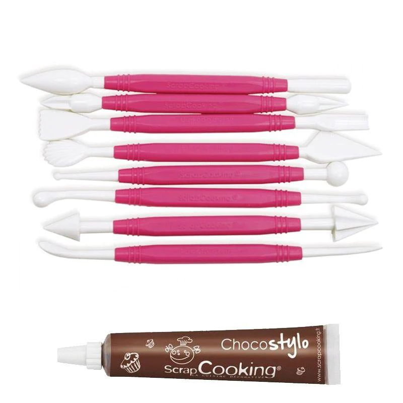 8 outils pâte à sucre + 1 Stylo chocolat Scrapcooking