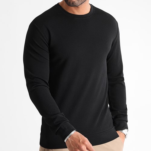 Lot De 2 Sweats Crewneck Texturé Waffle 0542 0543 Noir Blanc