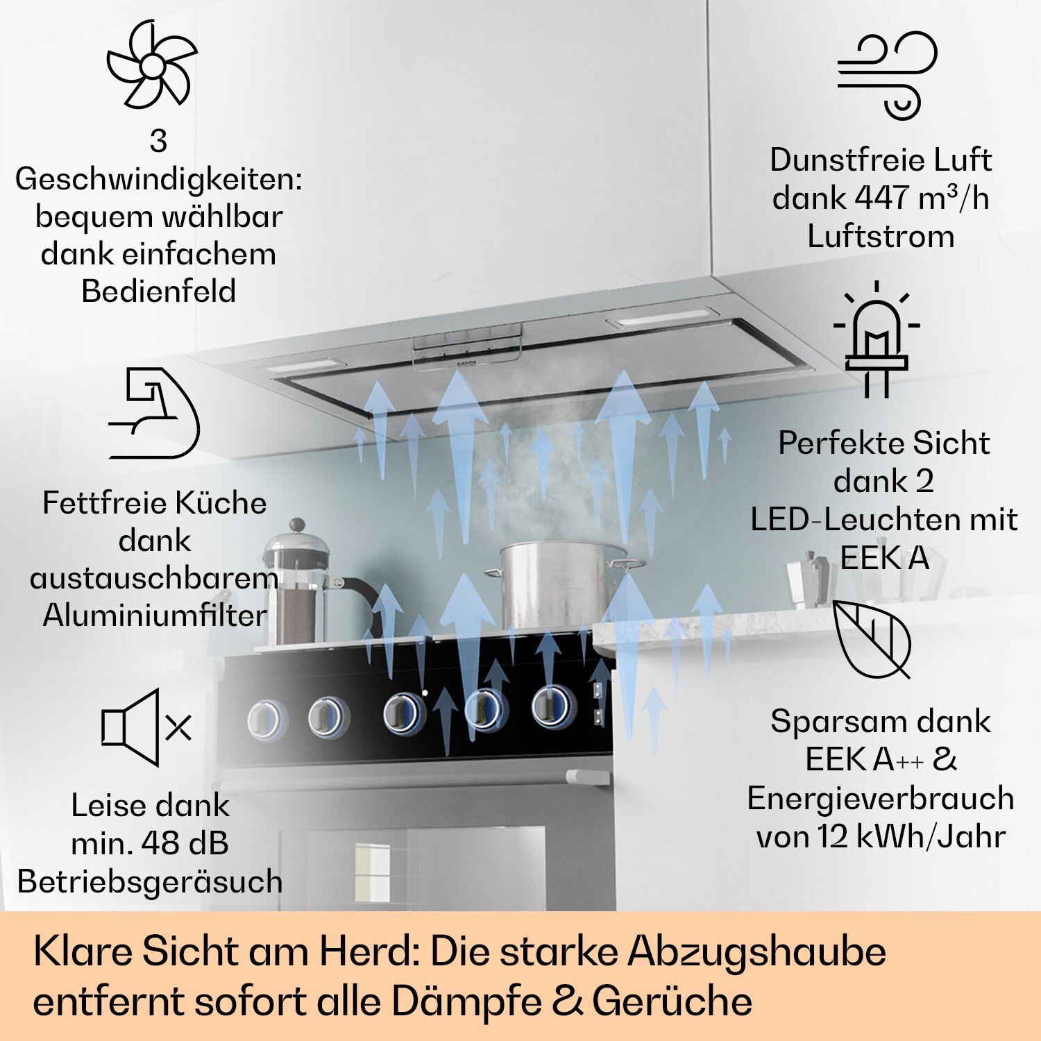Camila Dunstabzugshaube Einbau 70 cm 397 m³/h LED Touch Edelstahl Edelstahl