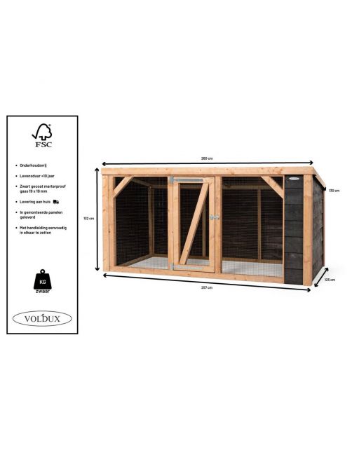 Voldux Dierenren Milan - Dierenverblijf - 260x130x132 cm Zwart