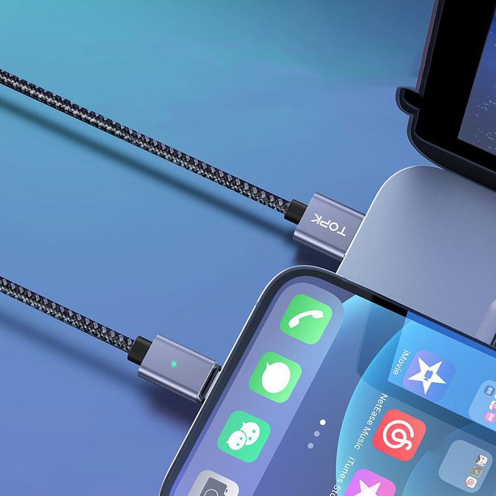 (1m) 3in1 Magnetisches Dual Color USB A Ladekabel Nylon Geflecht - Apple Lightning / Micro USB / USB C - Dunkelgrau / Schwarz