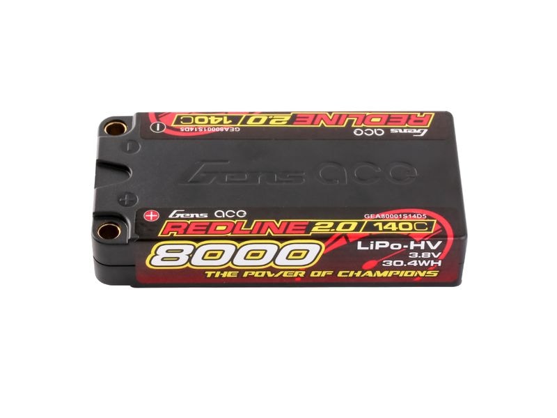Gens ace RC-Akku LiHV 8000 mAh 3.8 V 140C Redline 2.0 1S LiPo HV Shorty Akku mit 5 mm Bullet Goldstecker