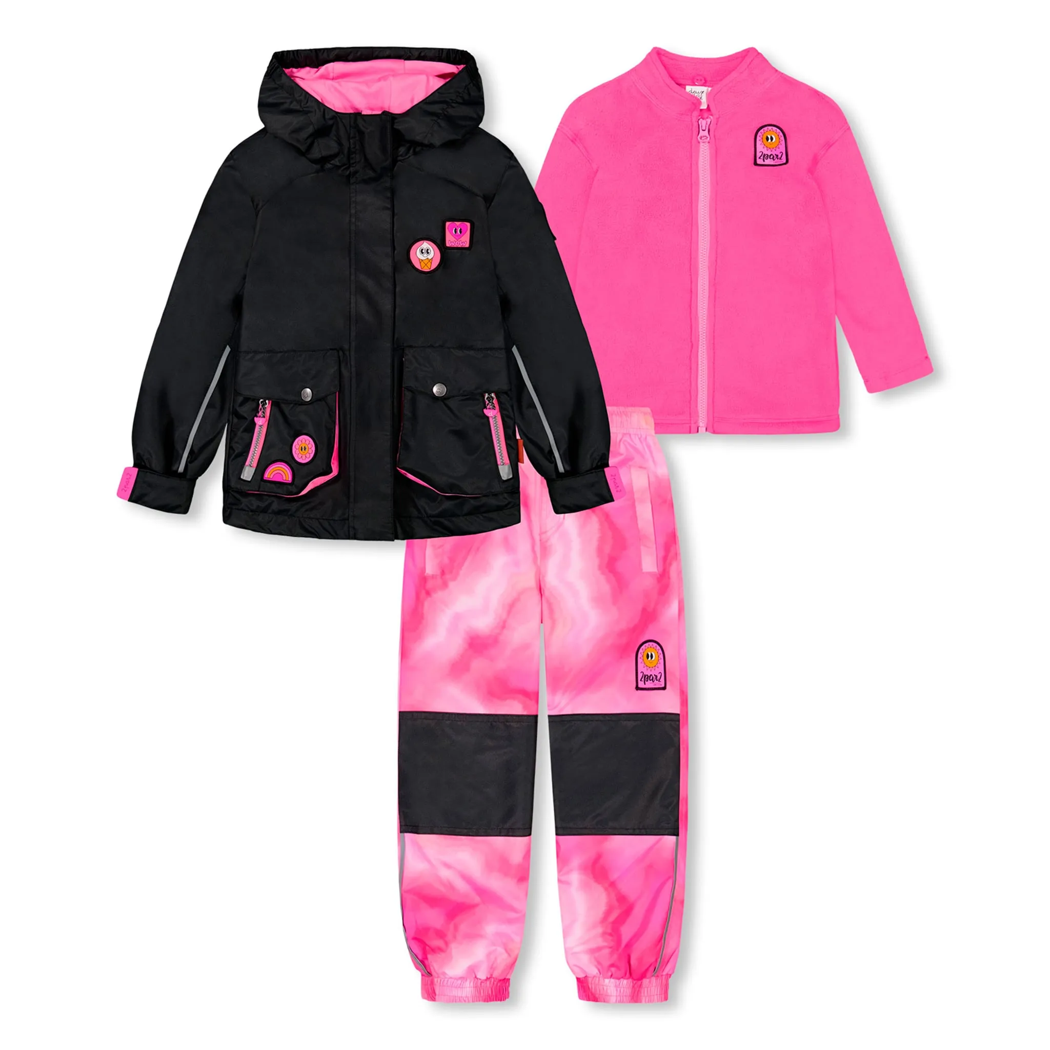 Deux par Deux Ensemble Extérieur 3-en-1 Fuschia 7-12ans