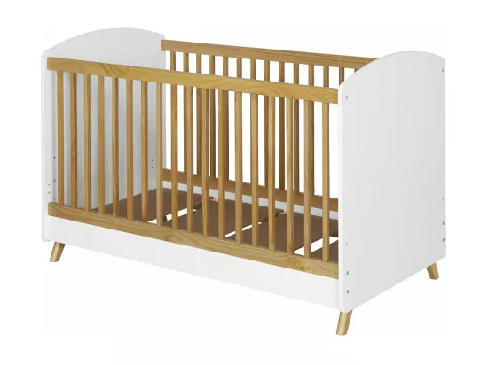 Lit bébé évolutif 70x140 cm panneaux de fibres blanc et noisette KOMBU