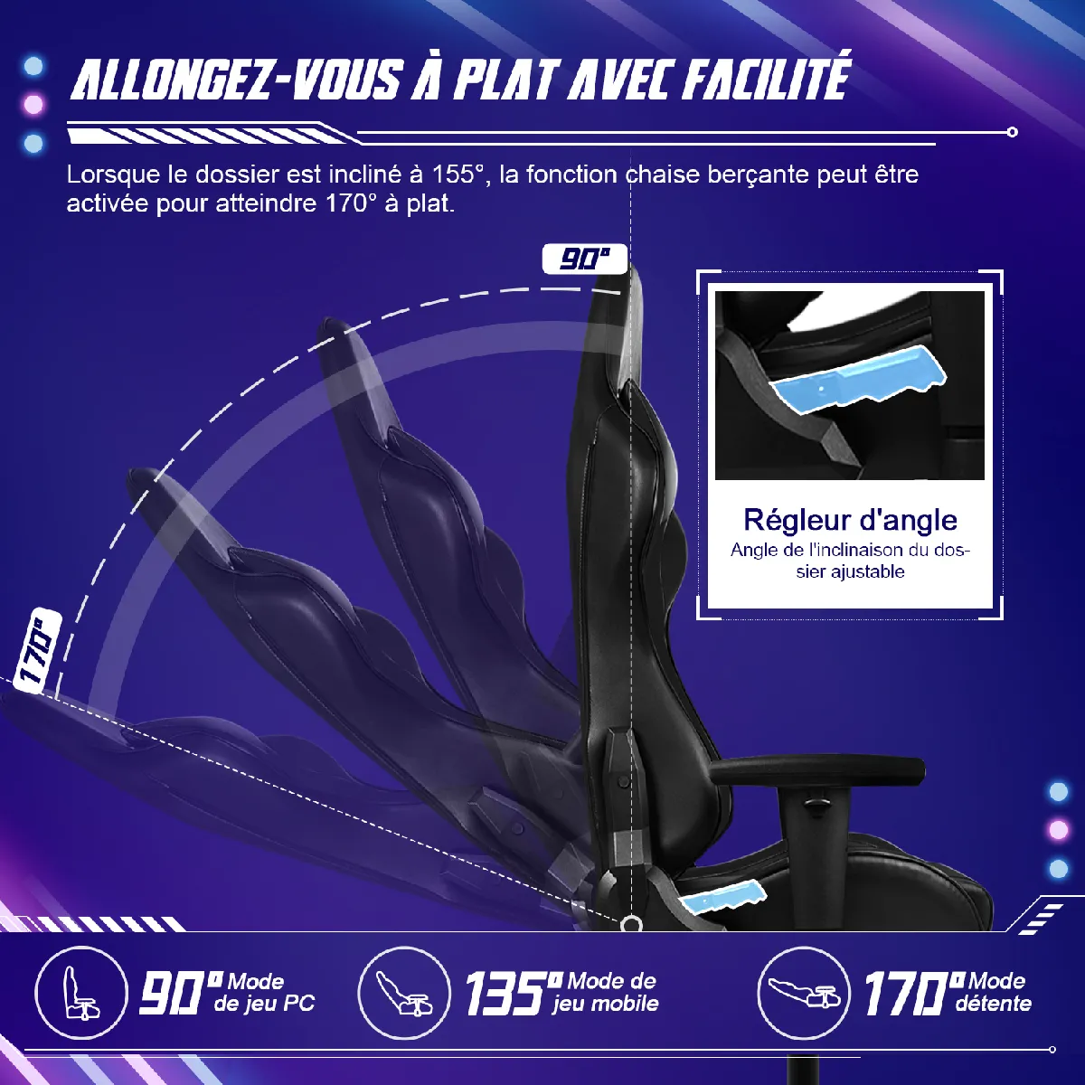 Lexzurn Chaise Gaming - Noir