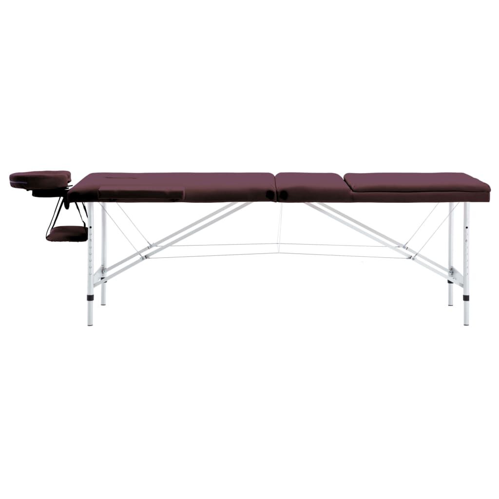 vidaXL Opvouwbare massagetafel, 3 zones, aluminium, wijnpaars