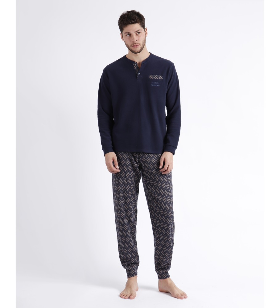 Pijama Admas de manga comprida com cruz azul marinho