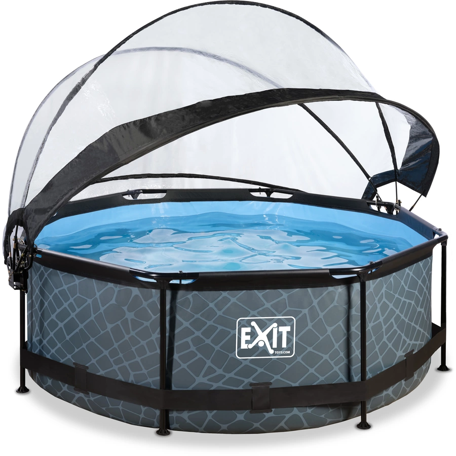 EXIT Frame Pool ø244x76cm (12v Kartusche Filterpumpe) – Grau + Sonnendach