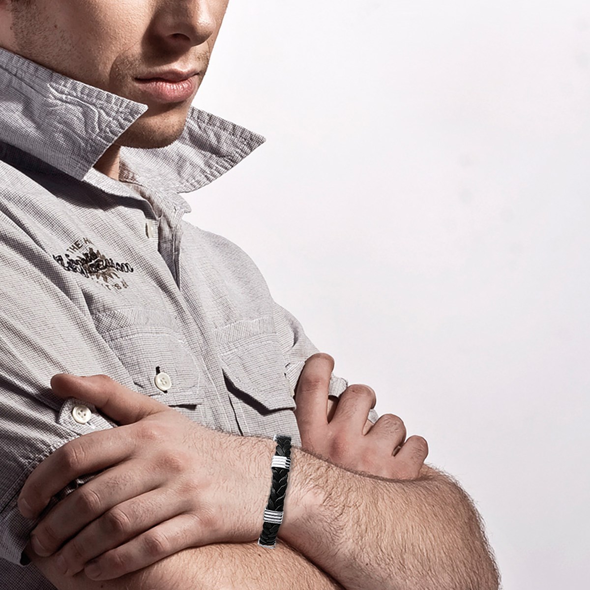 Bracelet homme Brillaxis cuir noir et acier