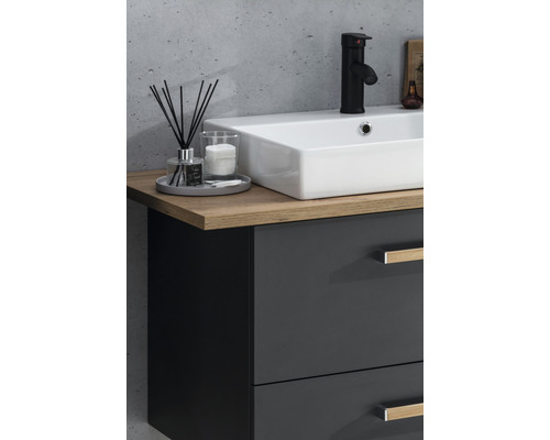 Badkamermeubelset Möbelpartner Duo 1022 BxHxD 102 x 61,5 x 50 cm Frontkleur antraciet mat met wastafel keramiek wit