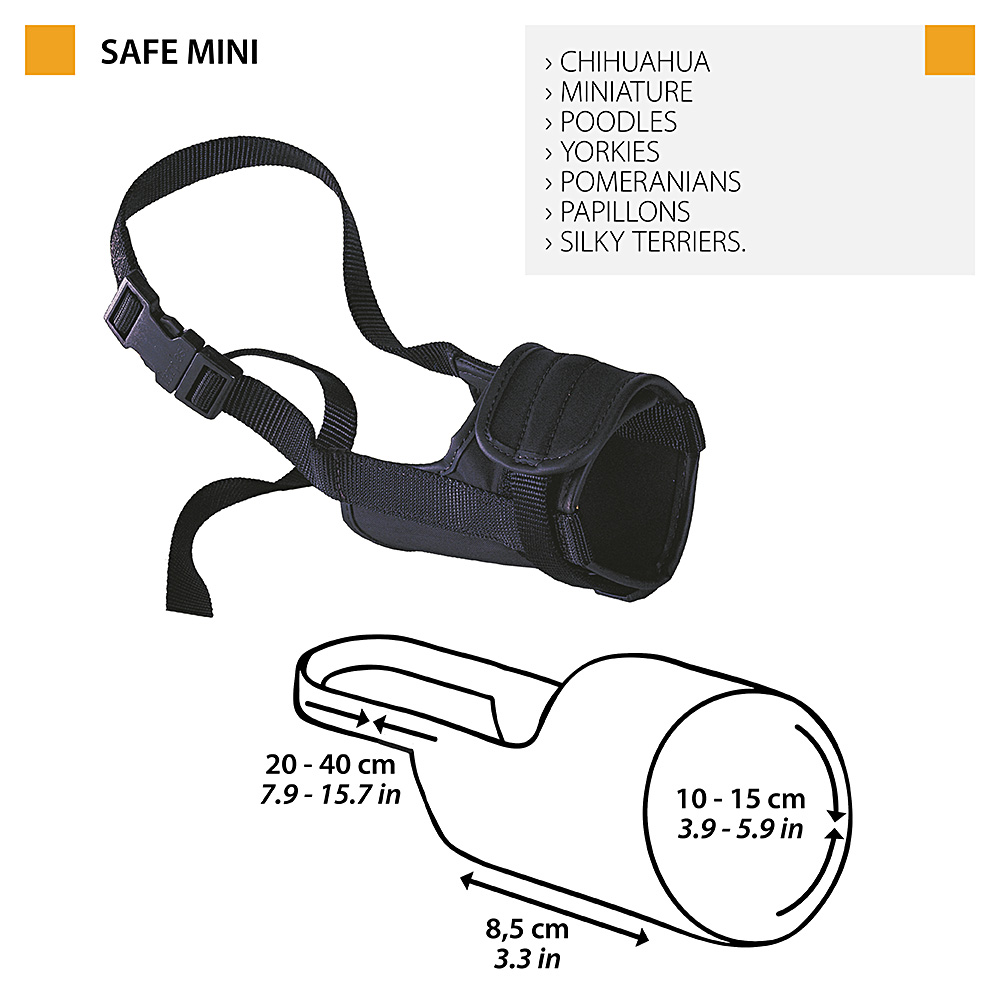 Ferplast muselière pour chiens très petits safe mini anti-morsures, nylon robuste, partie antérieure ouverte, rembourrage souple,