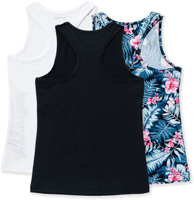 Hyperfied Split Tank Top 3-pack, Black/White/Tropical Flower