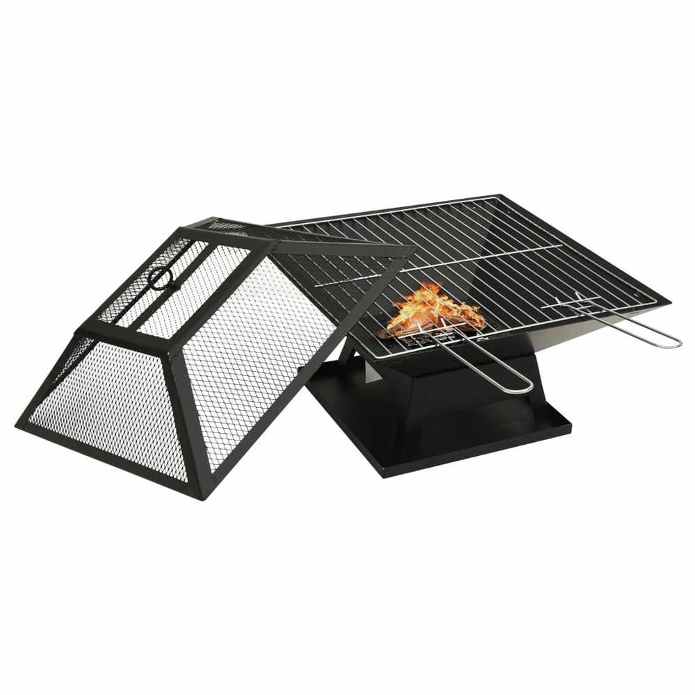 Foyer et barbecue avec tisonnier 2 en 1 46,5x46,5x37 cm acier
