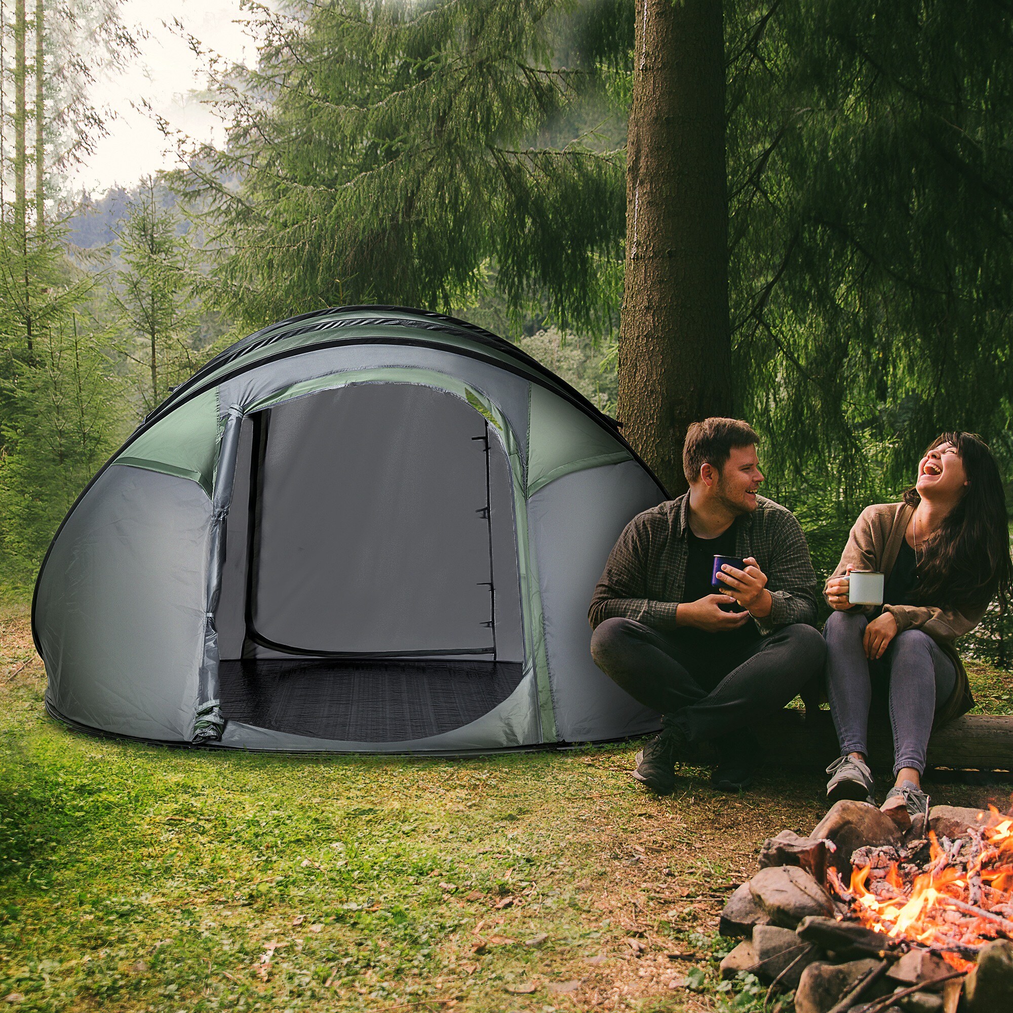 Outsunny Campingzelt für 4-5 Personen dunkelgrün, grau 263,5 x 220 x 123 cm (LxBxH)