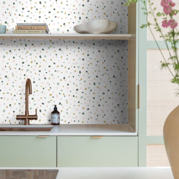 Estahome Terrazzo Behang - 0,53 x 10,05 m - Zwart / Wit / Grijs