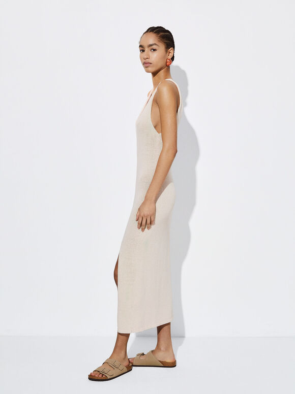 Vestido de malha metálica - Branco-creme