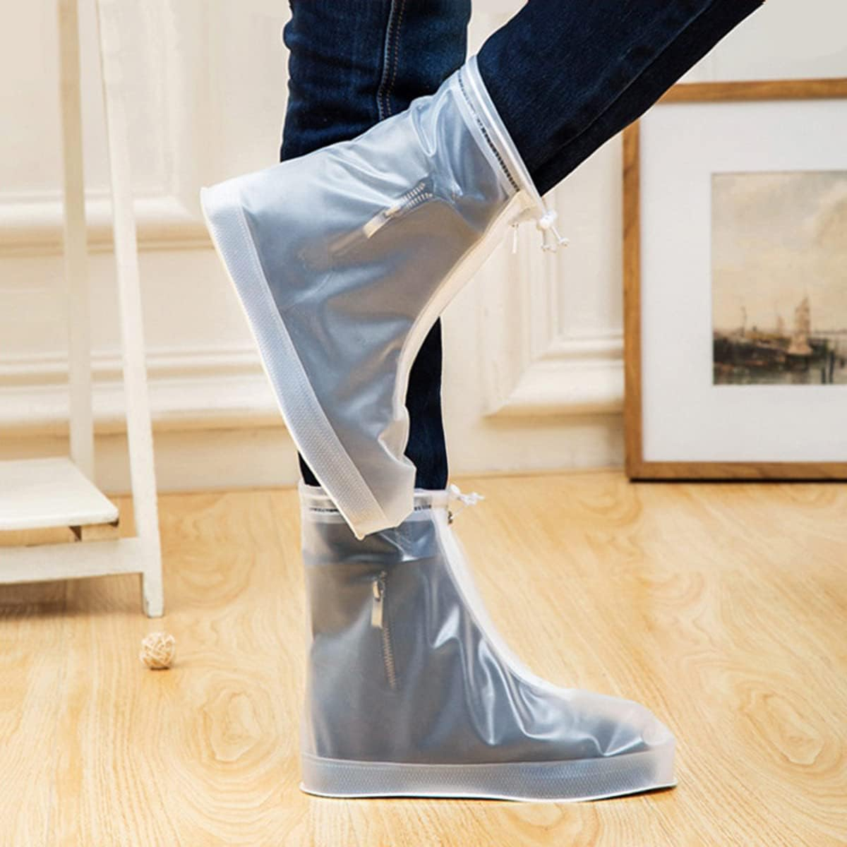 (1 Paar) Gr. 38-40 Wiederverwendbare Schuhabdeckung Outdoor Schuhüberzug Wasserabweisend mit Reissverschluss - Transparent