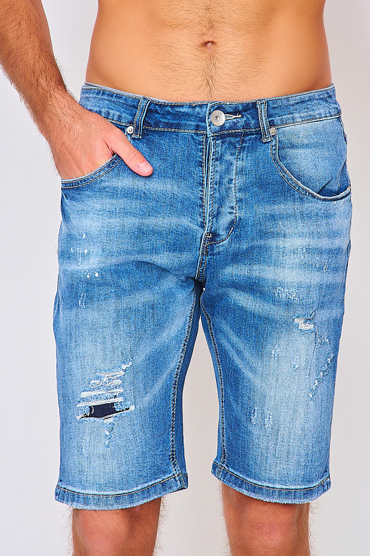 Bermuda bleu en jeans délavé